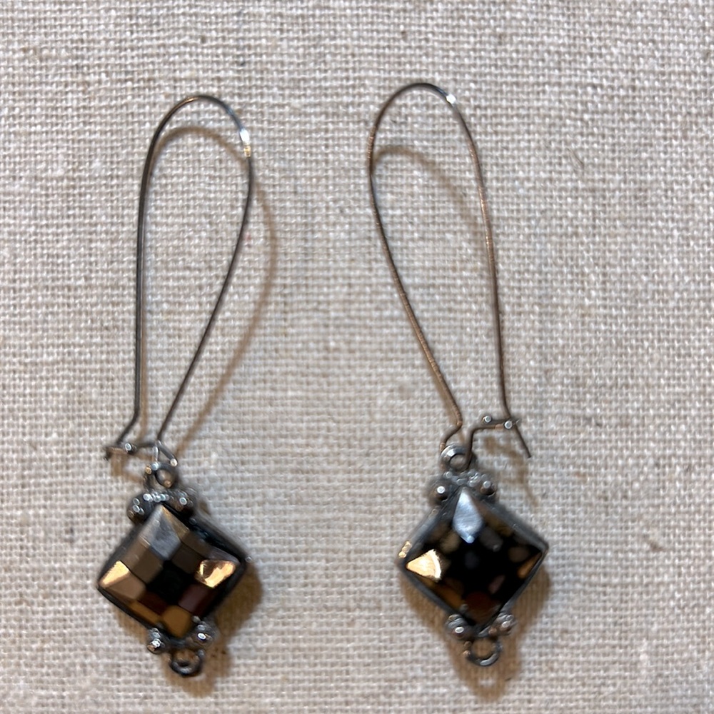 Earrings Smoky Topaz Cut Glass Long Wire Dangle Modern Boho